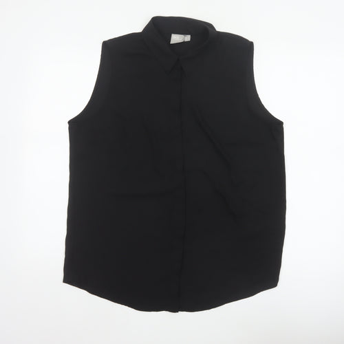 ASOS Women Black UK 14 Sleeveless Collared Button-Up Blouse