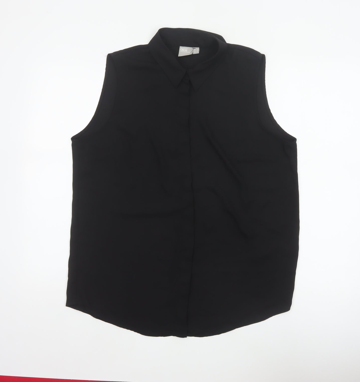 ASOS Women Black UK 14 Sleeveless Collared Button-Up Blouse