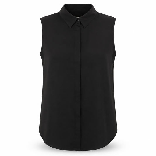 ASOS Women Black UK 14 Sleeveless Collared Button-Up Blouse