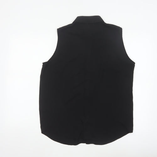 ASOS Women Black UK 14 Sleeveless Collared Button-Up Blouse