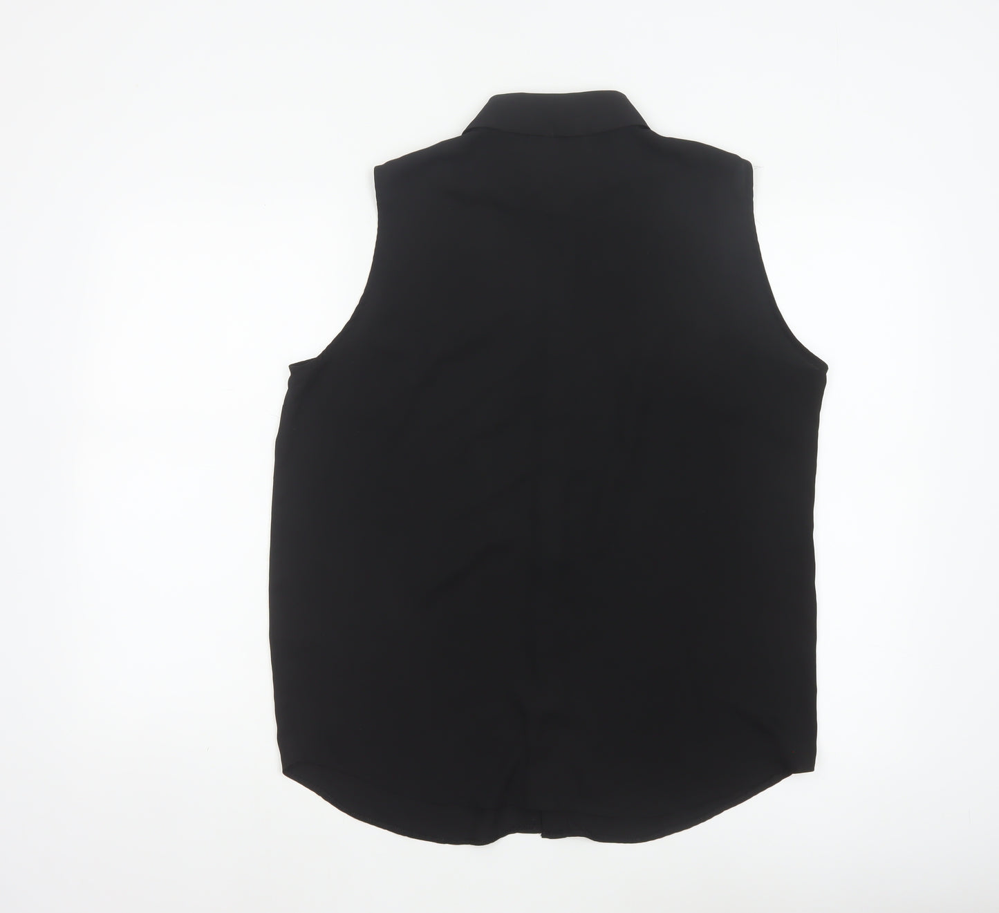 ASOS Women Black UK 14 Sleeveless Collared Button-Up Blouse
