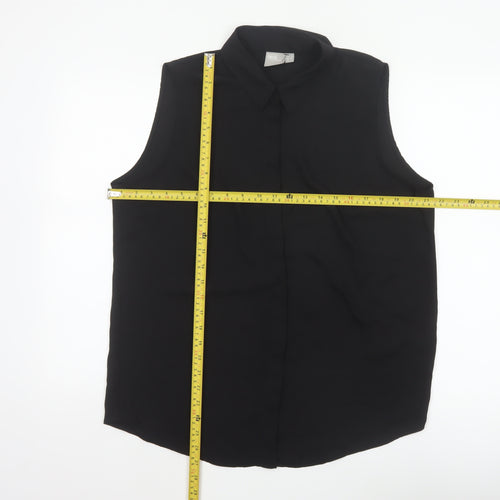 ASOS Women Black UK 14 Sleeveless Collared Button-Up Blouse