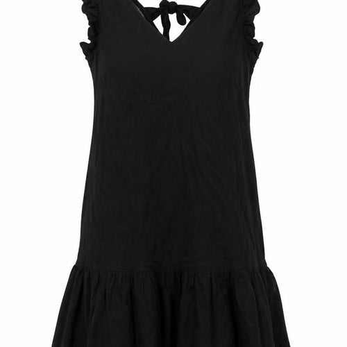 Next Women Black UK 12 Fit & Flare Ruffle Strap Linen Dress