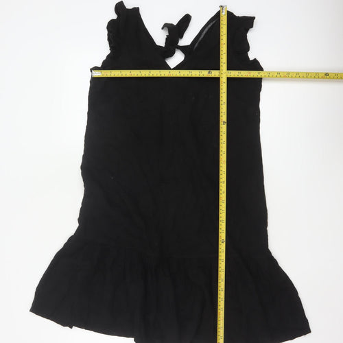 Next Women Black UK 12 Fit & Flare Ruffle Strap Linen Dress