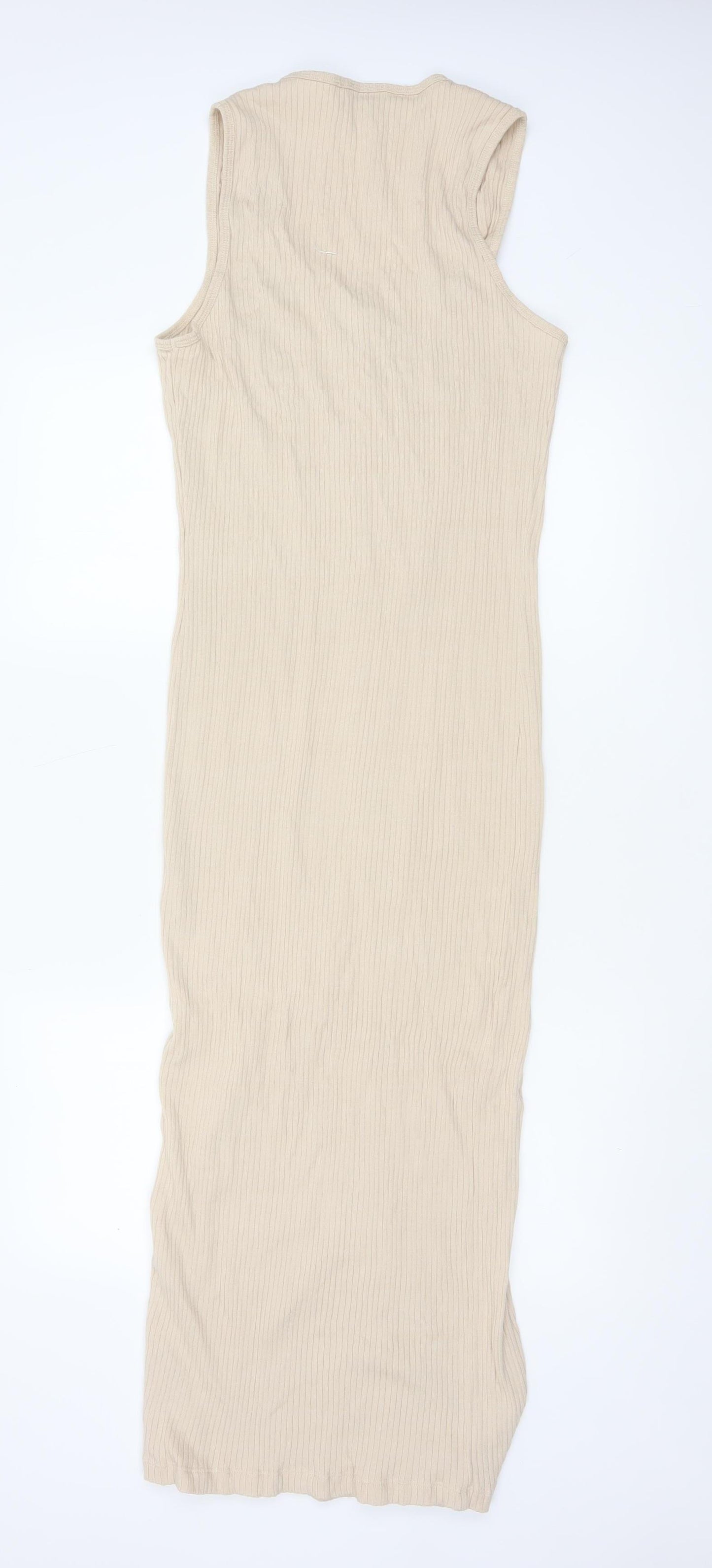 River Island Women Beige Size 18 Maternity Ribbed Maxi Snap Dress