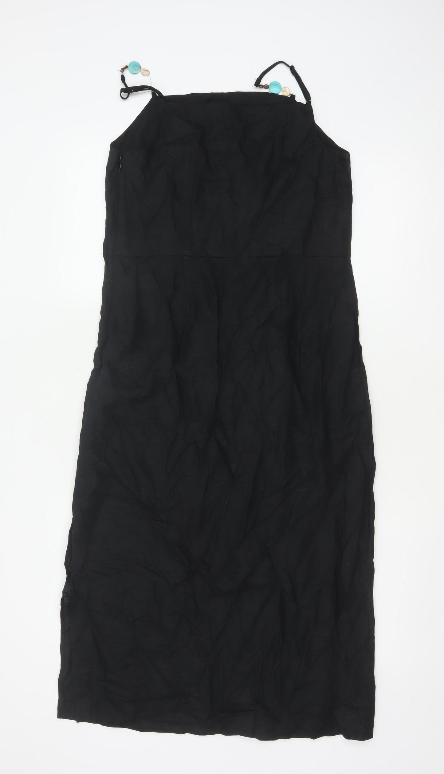 Marks and Spencer Women Black UK 10 Maxi Strappy Linen Blend Dress