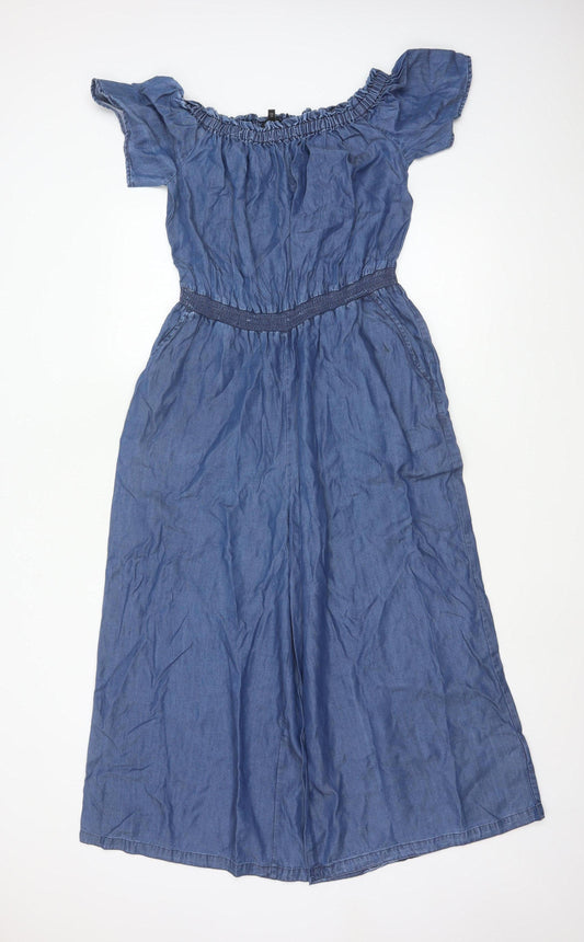 Next Women’s Blue UK 12 Lyocell Off Shoulder Wide Leg Jumpsuit