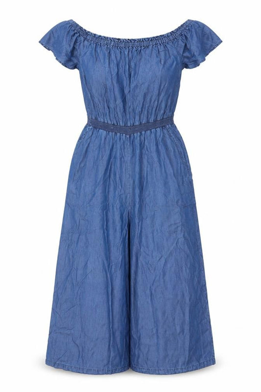 Next Women’s Blue UK 12 Lyocell Off Shoulder Wide Leg Jumpsuit