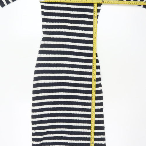 Next Women Blue White Striped UK 8 Knit Jumper Dress 3/4 Sleeve