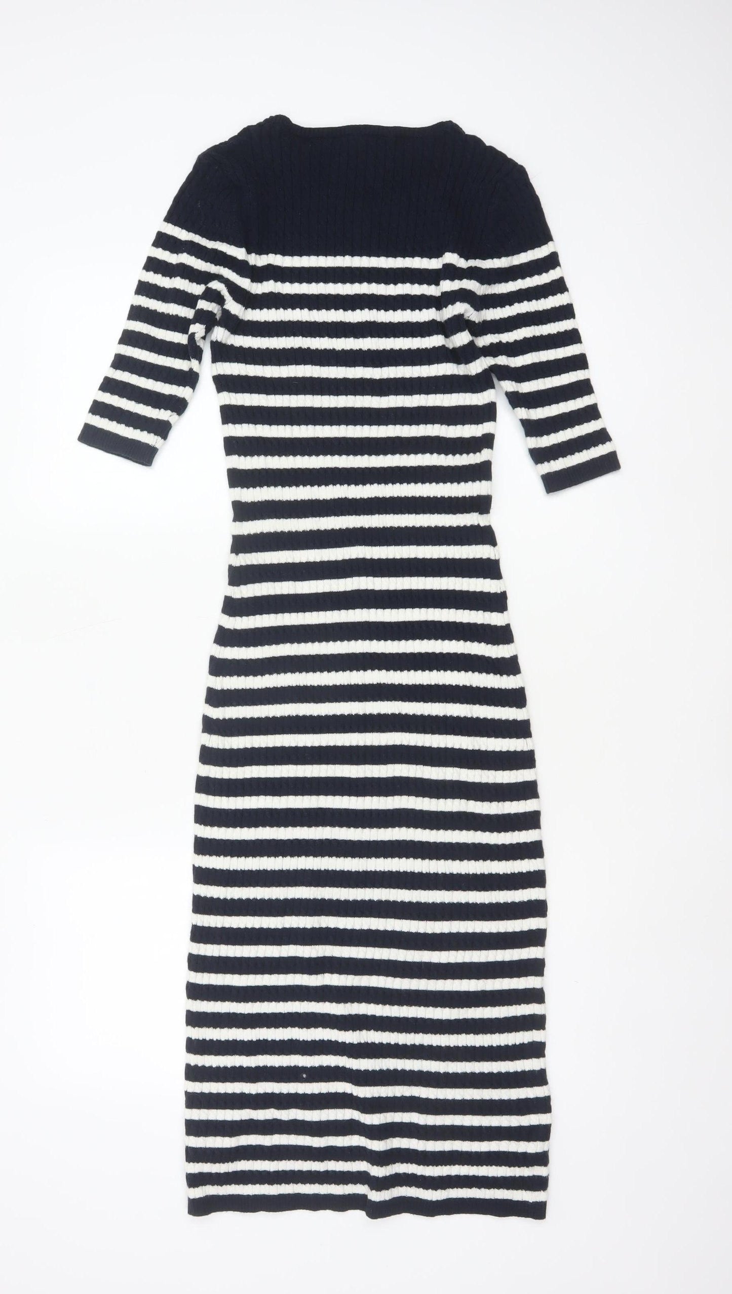 Next Women Blue White Striped UK 8 Knit Jumper Dress 3/4 Sleeve