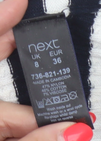 Next Women Blue White Striped UK 8 Knit Jumper Dress 3/4 Sleeve