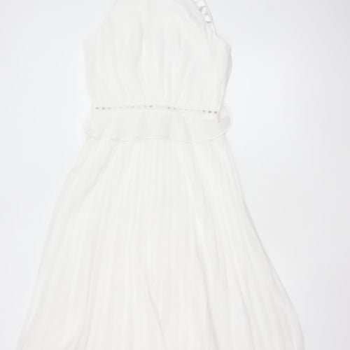 Chi Chi London Women White UK 10 Maxi Halter Chiffon Occasion Dress