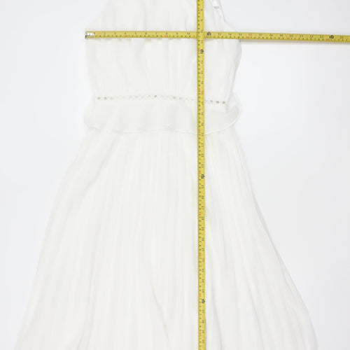Chi Chi London Women White UK 10 Maxi Halter Chiffon Occasion Dress