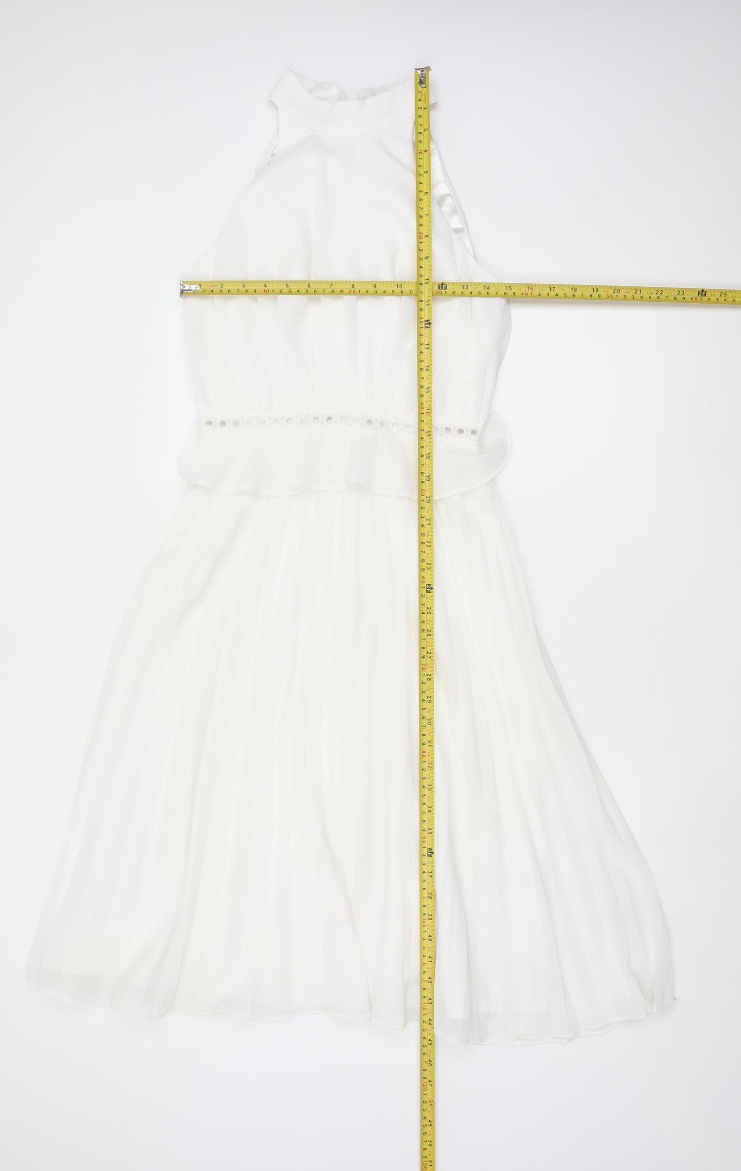 Chi Chi London Women White UK 10 Maxi Halter Chiffon Occasion Dress