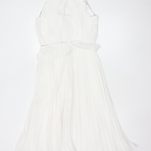 Chi Chi London Women White UK 10 Maxi Halter Chiffon Occasion Dress