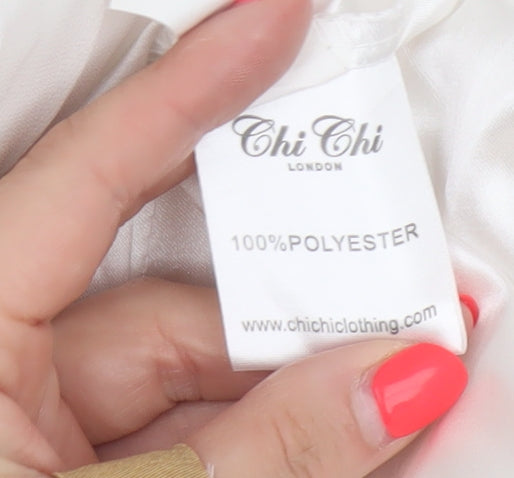 Chi Chi London Women White UK 10 Maxi Halter Chiffon Occasion Dress