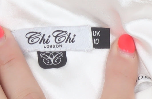 Chi Chi London Women White UK 10 Maxi Halter Chiffon Occasion Dress