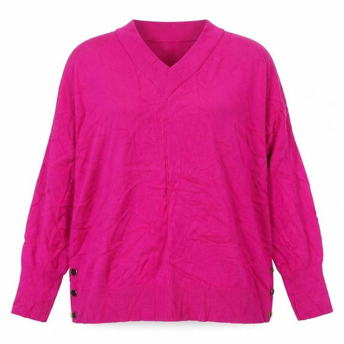 Next Women Pink L V-Neck Fine Knit Button Detail Jumper