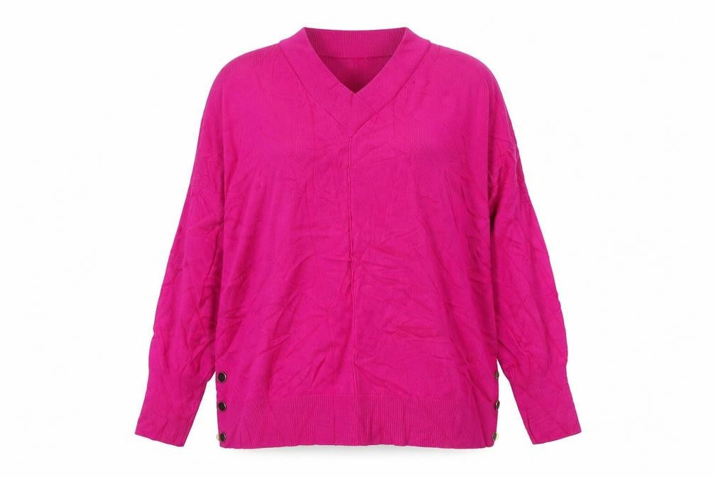 Next Women Pink L V-Neck Fine Knit Button Detail Jumper