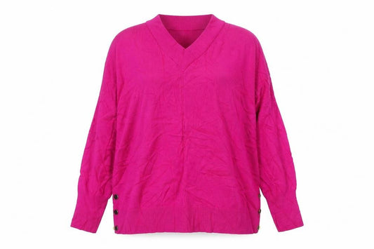 Next Women Pink L V-Neck Fine Knit Button Detail Jumper