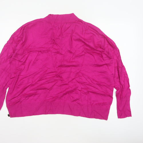 Next Women Pink L V-Neck Fine Knit Button Detail Jumper