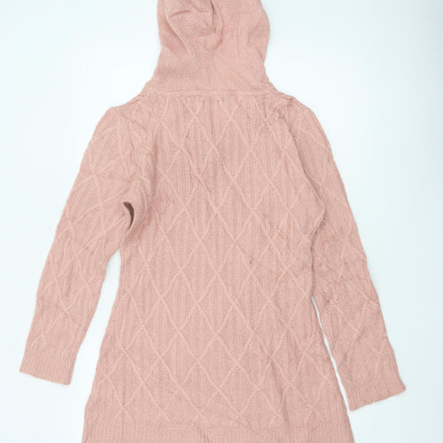 Select Women Pink UK 12 Hooded Cable-Knit Pocket Jumper