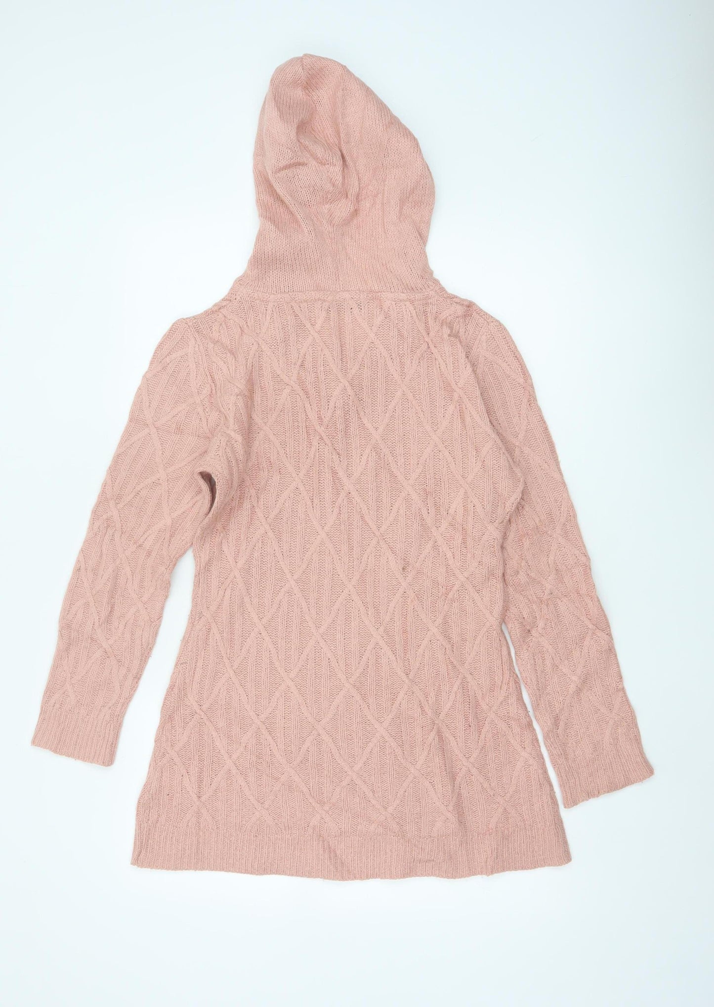 Select Women Pink UK 12 Hooded Cable-Knit Pocket Jumper
