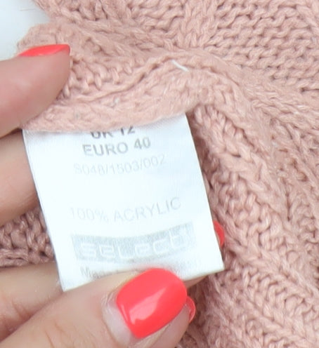 Select Women Pink UK 12 Hooded Cable-Knit Pocket Jumper