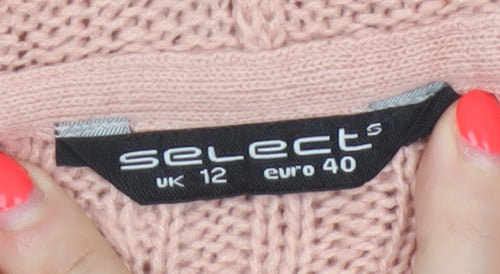 Select Women Pink UK 12 Hooded Cable-Knit Pocket Jumper