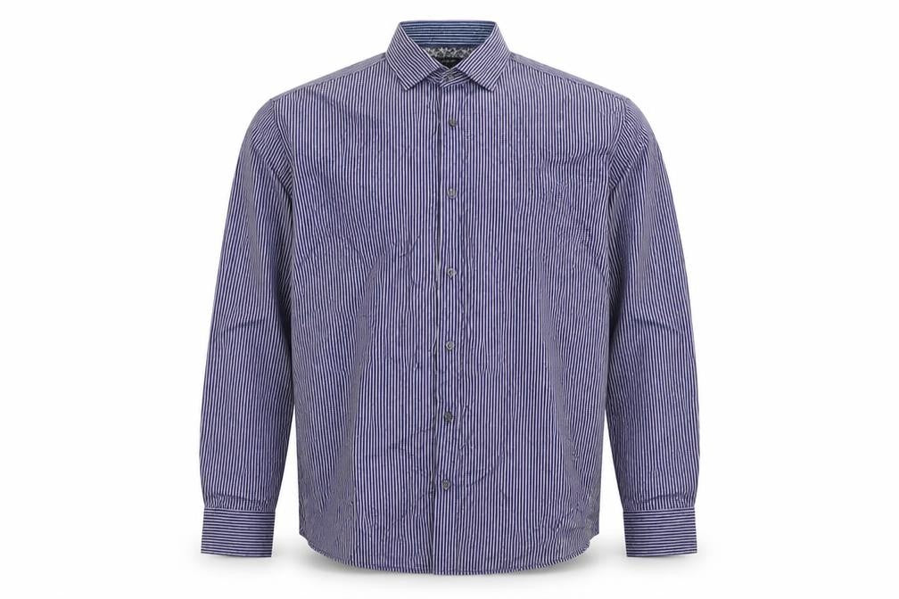 Autograph Men Blue Striped Floral Cotton Shirt 2XL Long Sleeve