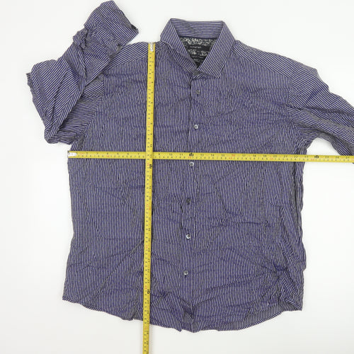 Autograph Men Blue Striped Floral Cotton Shirt 2XL Long Sleeve