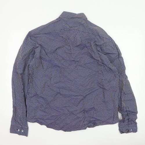 Autograph Men Blue Striped Floral Cotton Shirt 2XL Long Sleeve