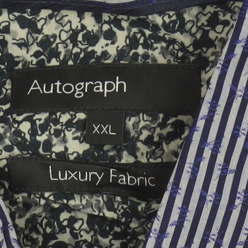 Autograph Men Blue Striped Floral Cotton Shirt 2XL Long Sleeve