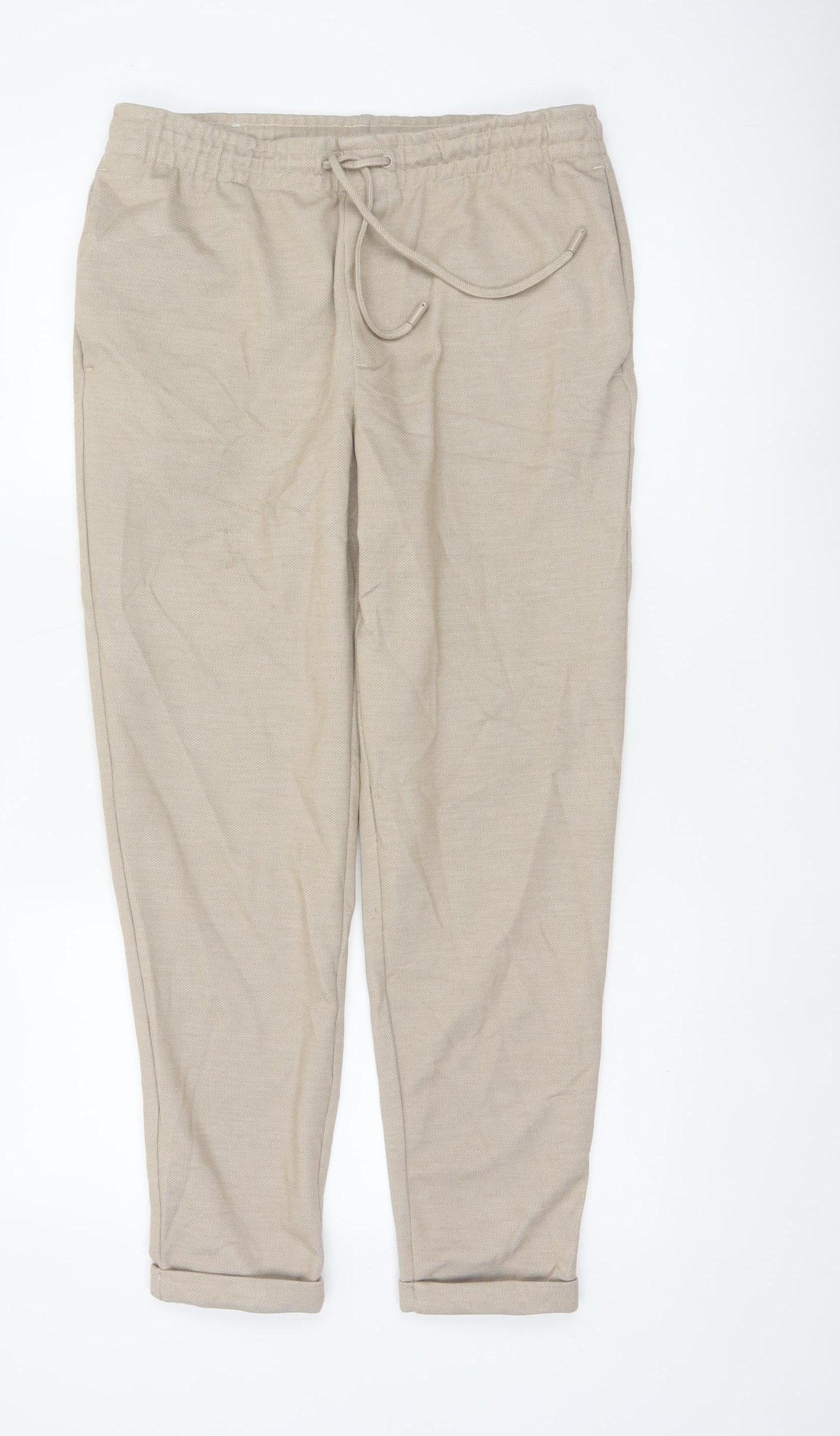 Zara Women Beige Size 12 Tapered Drawstring Trousers
