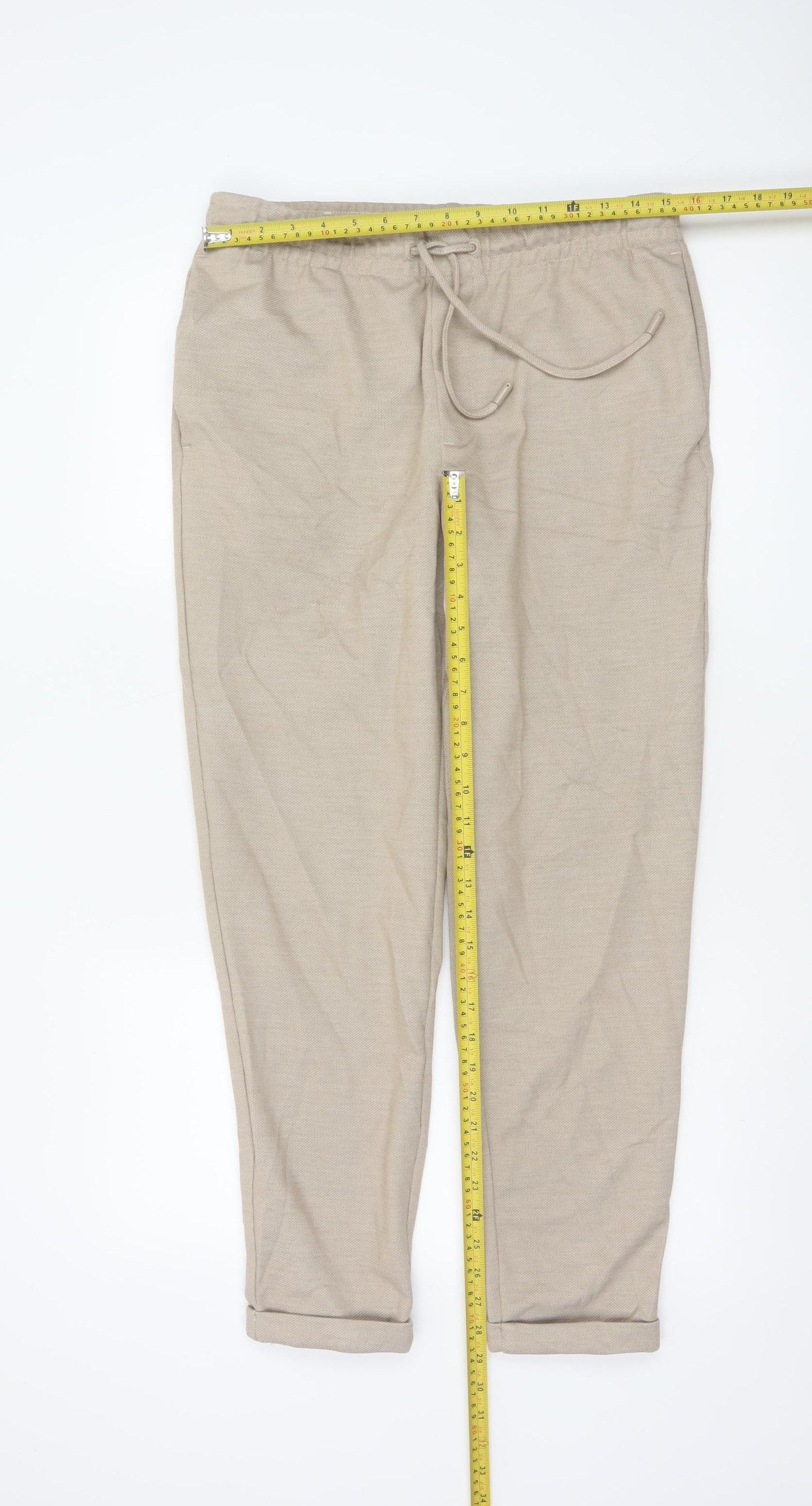 Zara Women Beige Size 12 Tapered Drawstring Trousers
