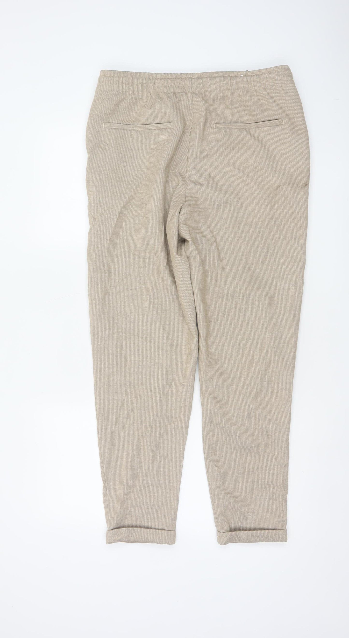 Zara Women Beige Size 12 Tapered Drawstring Trousers
