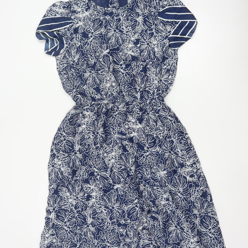 H&M Women Blue Floral Fit & Flare Knee Length Dress UK 12