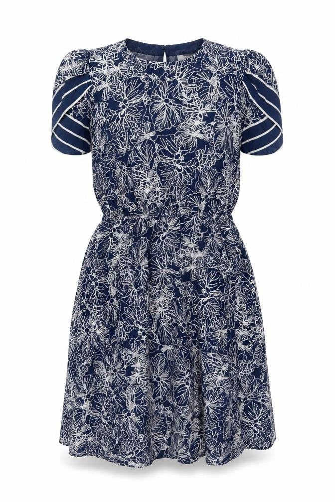 H&M Women Blue Floral Fit & Flare Knee Length Dress UK 12