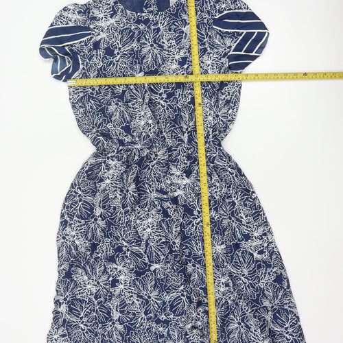 H&M Women Blue Floral Fit & Flare Knee Length Dress UK 12