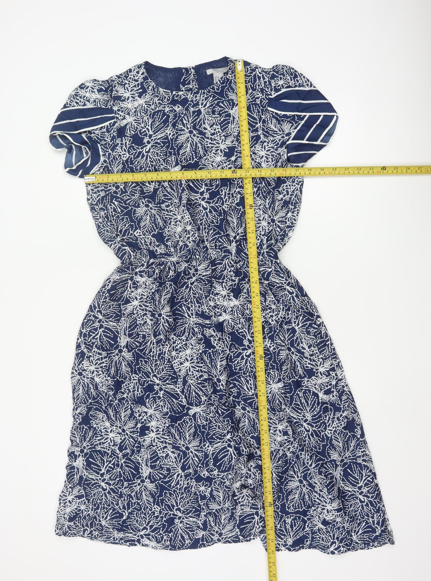 H&M Women Blue Floral Fit & Flare Knee Length Dress UK 12