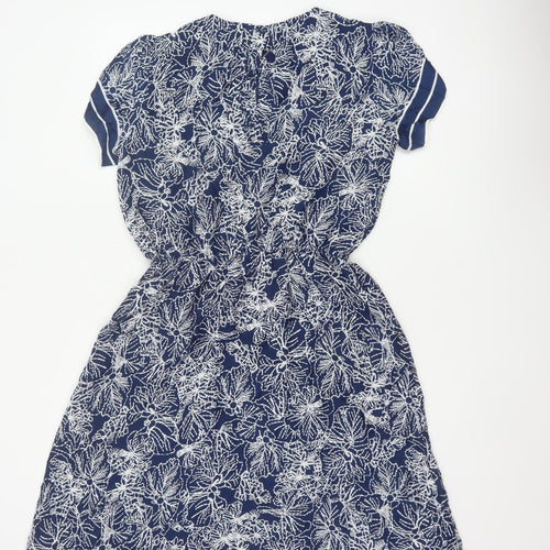 H&M Women Blue Floral Fit & Flare Knee Length Dress UK 12