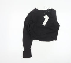 Zara Women Black L Wrap V-Neck Long Sleeve Lined Blouse