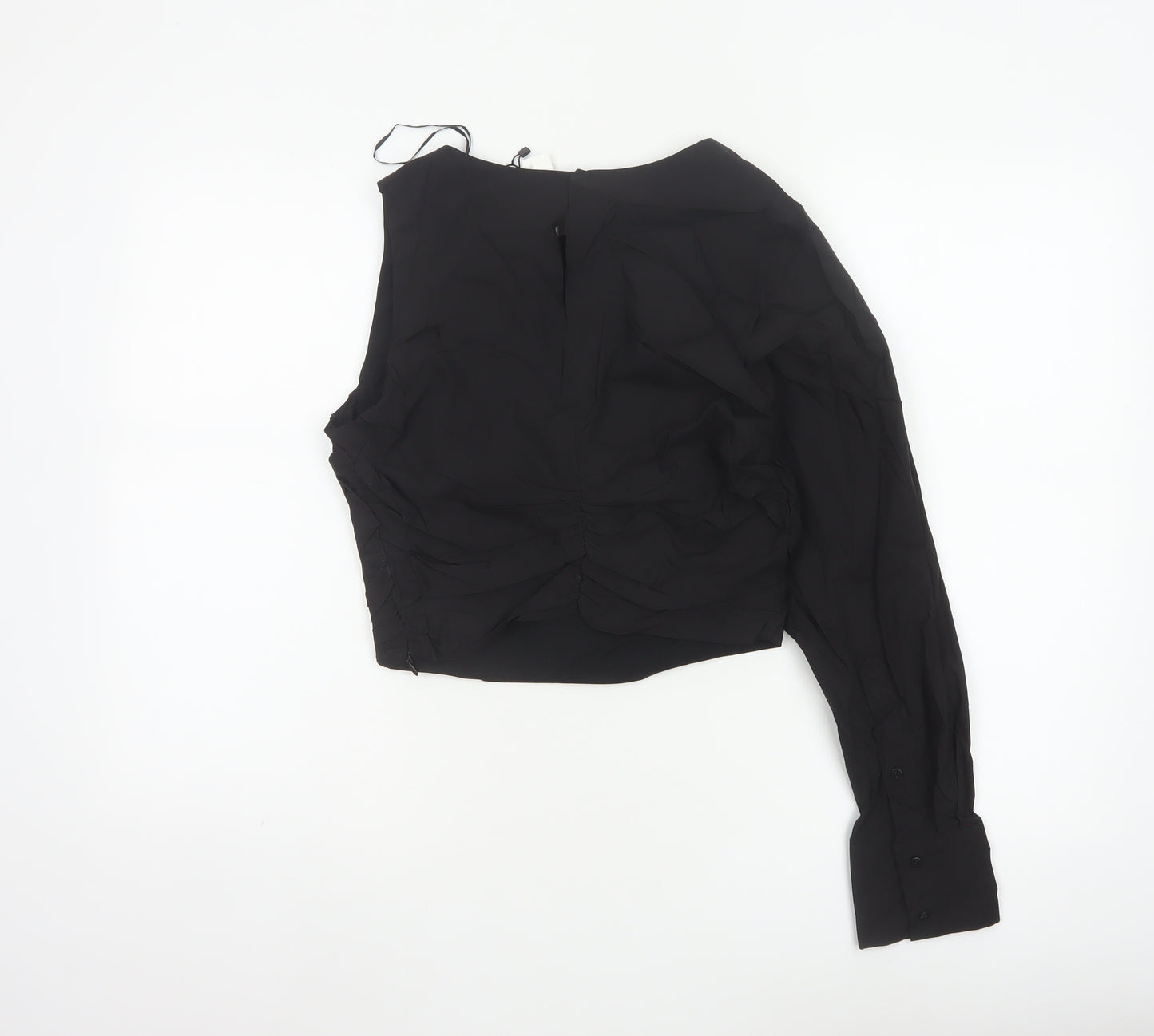 Zara Women Black L Wrap V-Neck Long Sleeve Lined Blouse