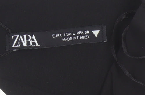 Zara Women Black L Wrap V-Neck Long Sleeve Lined Blouse