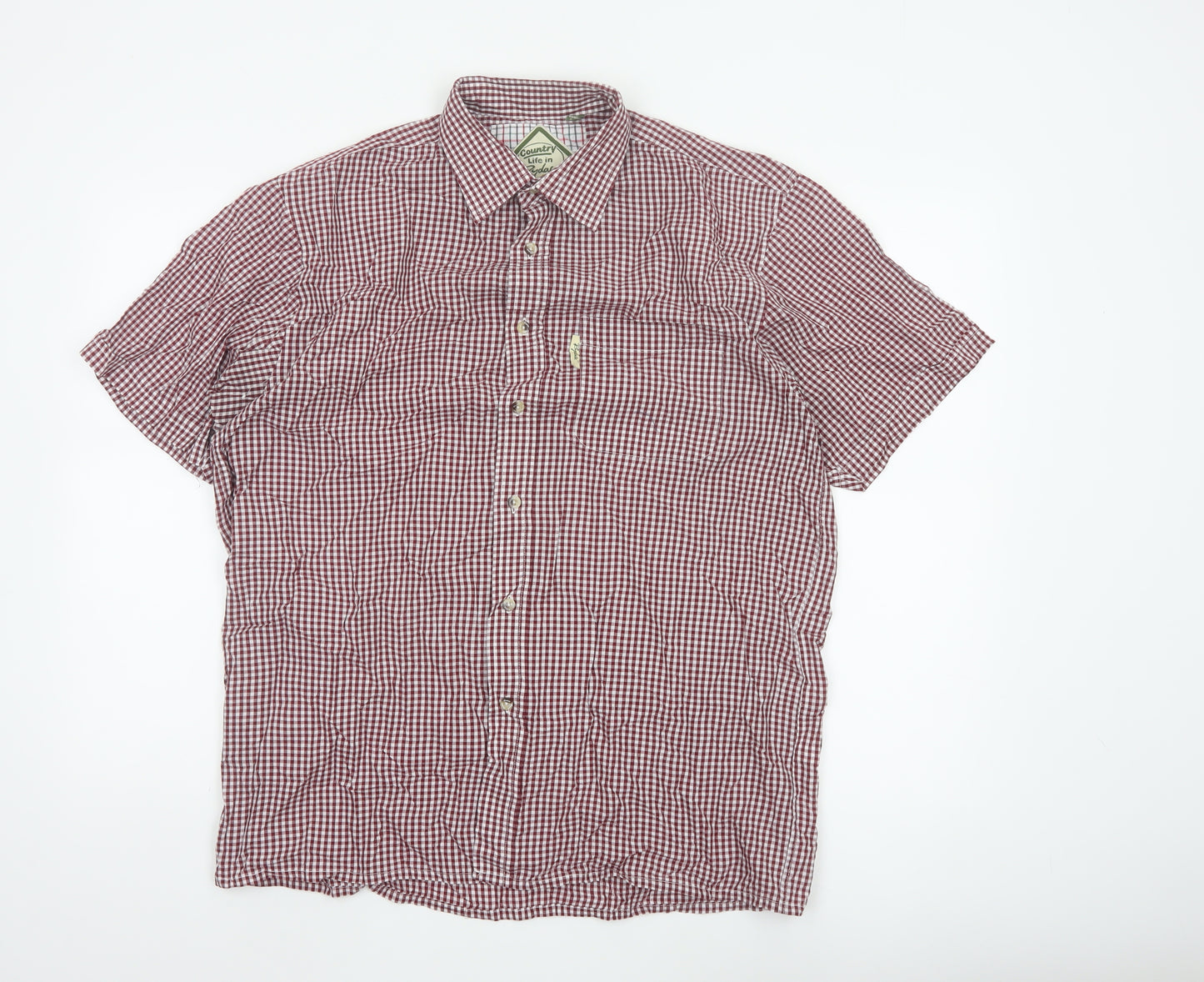 Rydale Men’s Red Check Short Sleeve Button-Up Shirt Size L