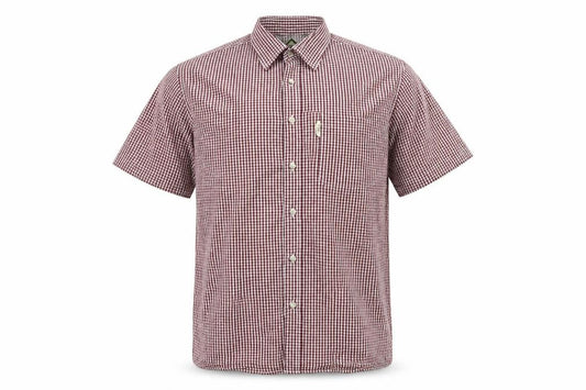 Front view of Rydale Men’s Red Check Short Sleeve Button-Up Shirt, size L