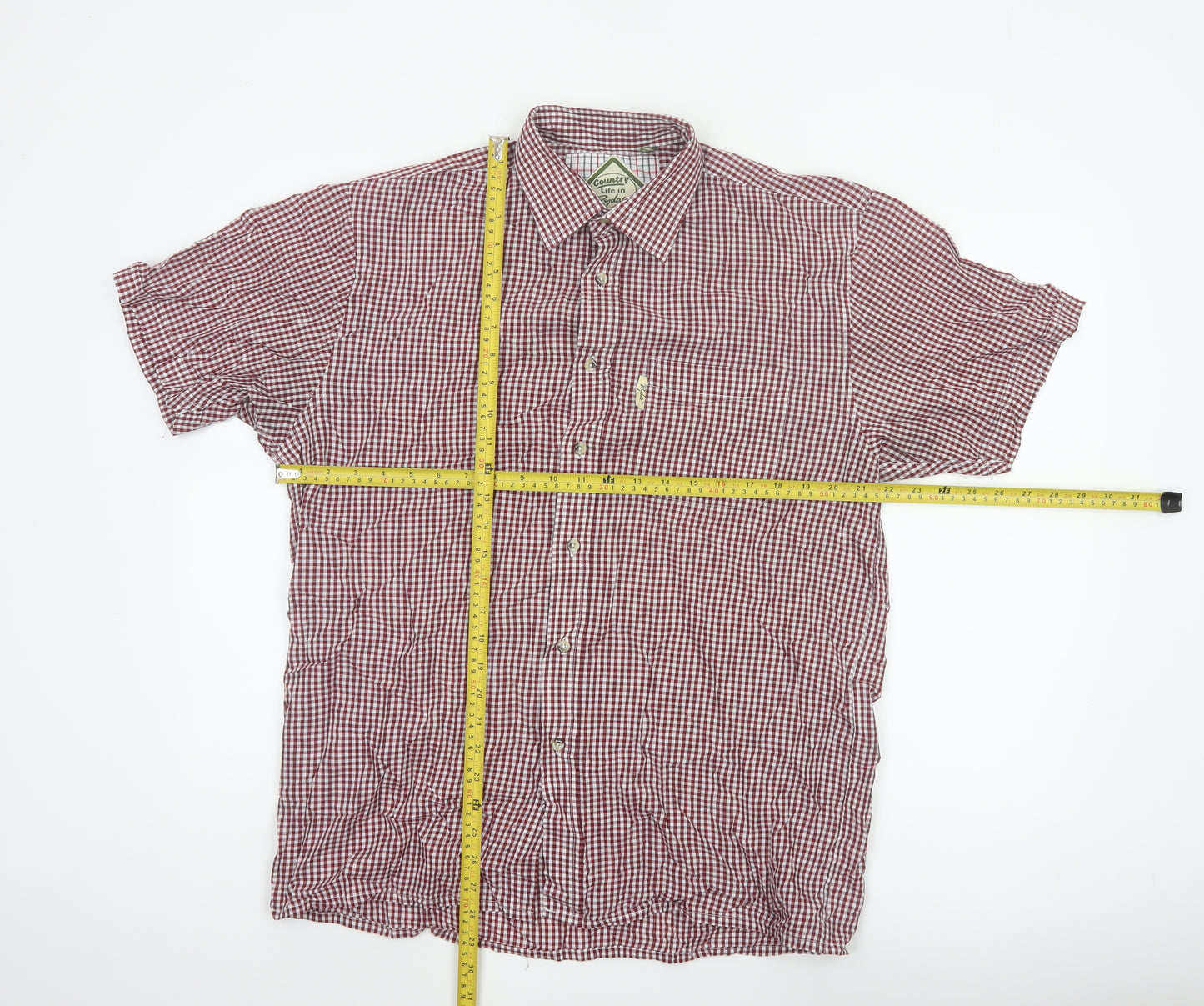 Rydale Men’s Red Check Short Sleeve Button-Up Shirt Size L