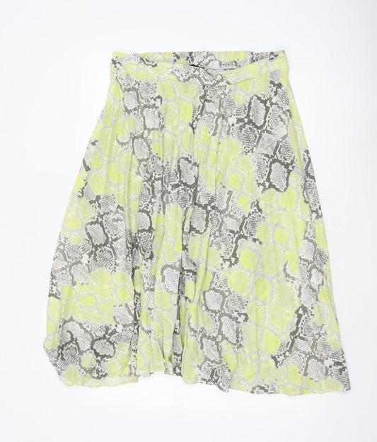 New Look Women Yellow Grey Animal Print Petite UK 16 Long A-Line Skirt