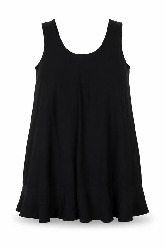 Front view of Mango Women Black UK 12 Sleeveless Asymmetric Swing Dress