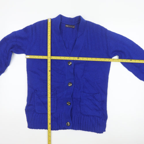 Marks and Spencer Women Blue Size S Button Pocket Knit Cardigan